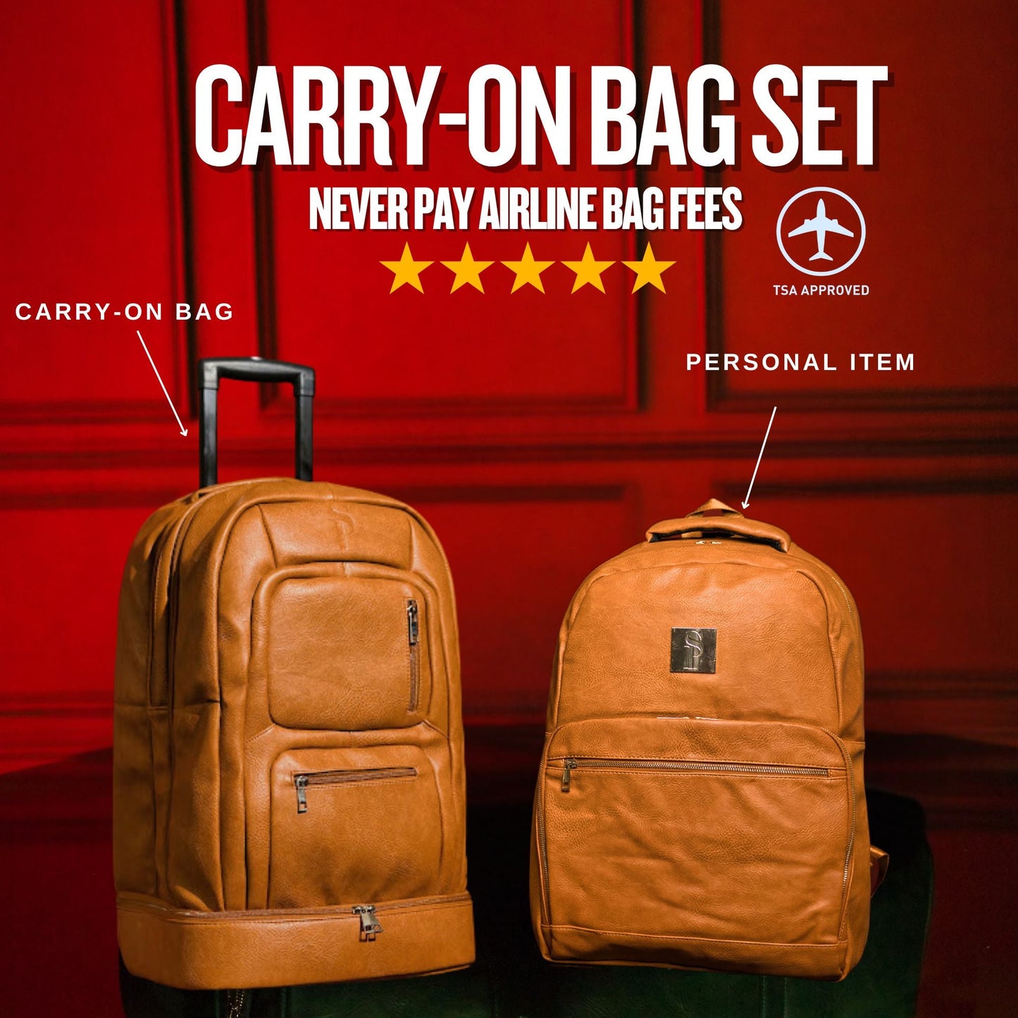 Elegant Brown Leather Travel Set with Roller and Commuter Bag - Korvel