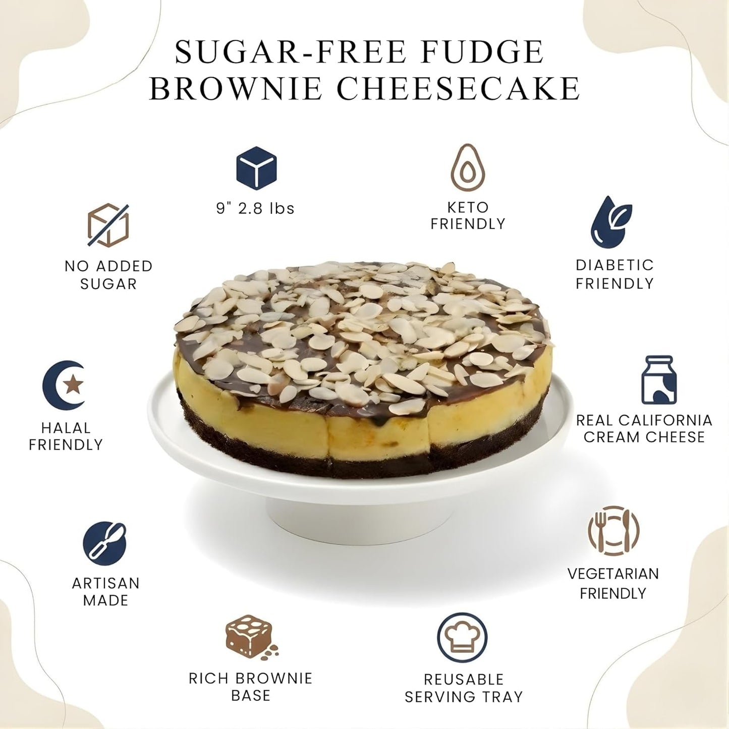 Pastel de Queso con Brownie de Fudge Gourmet Sin Azúcar Andy Anand 9" - 2.8 lbs
