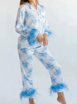 Christmas Satin Printed Long Sleeve Pajama Suit