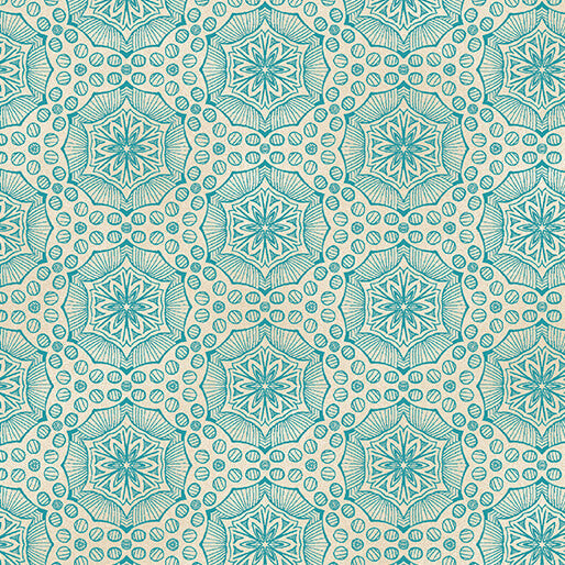 Tissu en coton Bubbalon Caribe/Ivory Ground Works - 44"/45" par yard