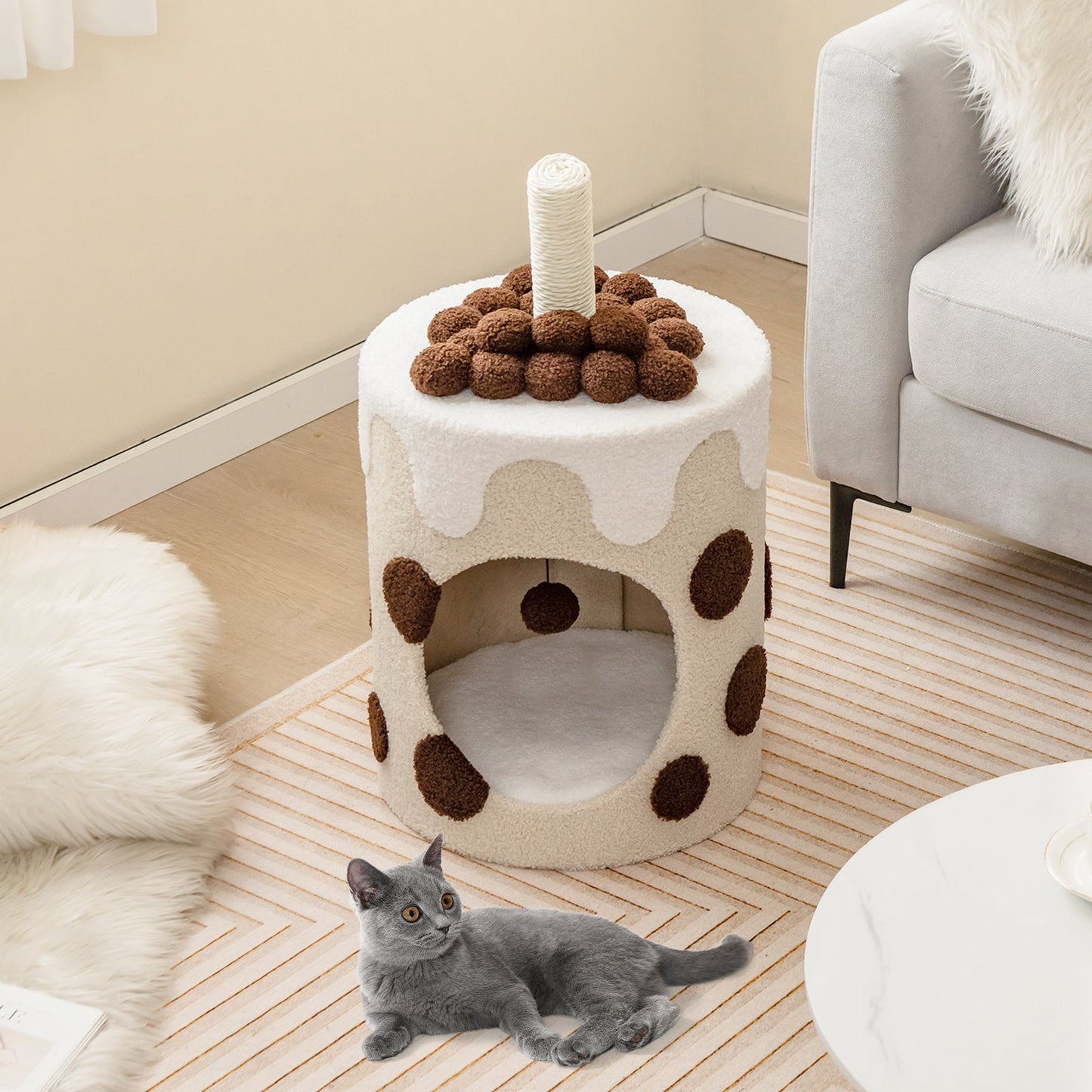 Torre para Gatos Bubble Tea con Poste Rascador
