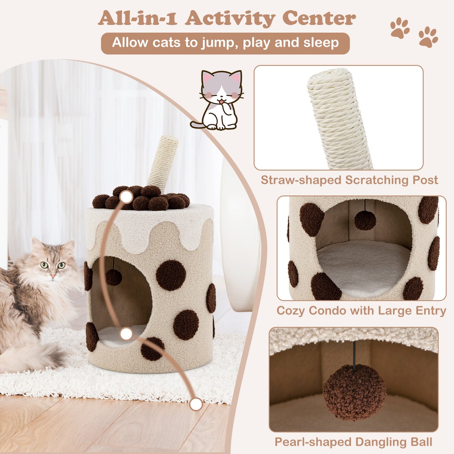Torre para Gatos Bubble Tea con Poste Rascador