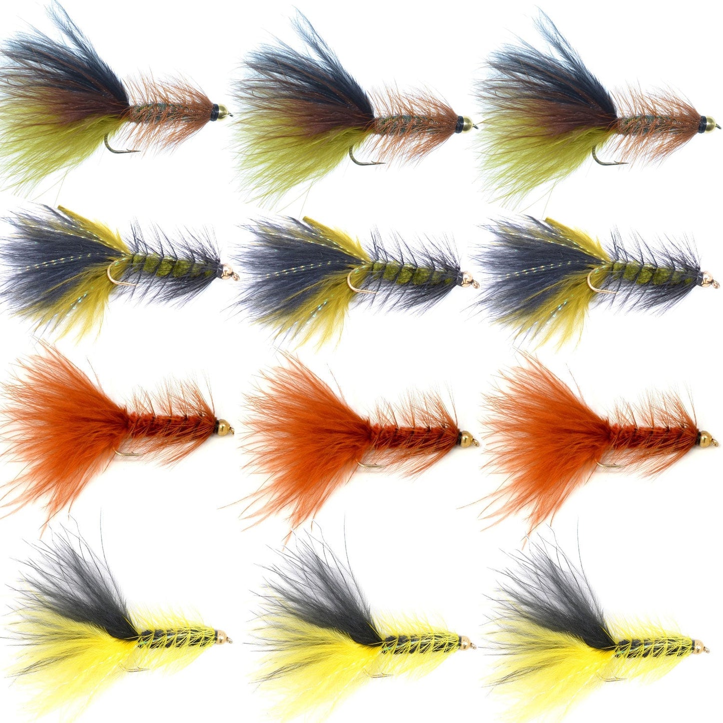Premium Bead Head Woolly Bugger Streamer Flies - 12 Pack for Bass & Trout - Size 4 - Korvel
