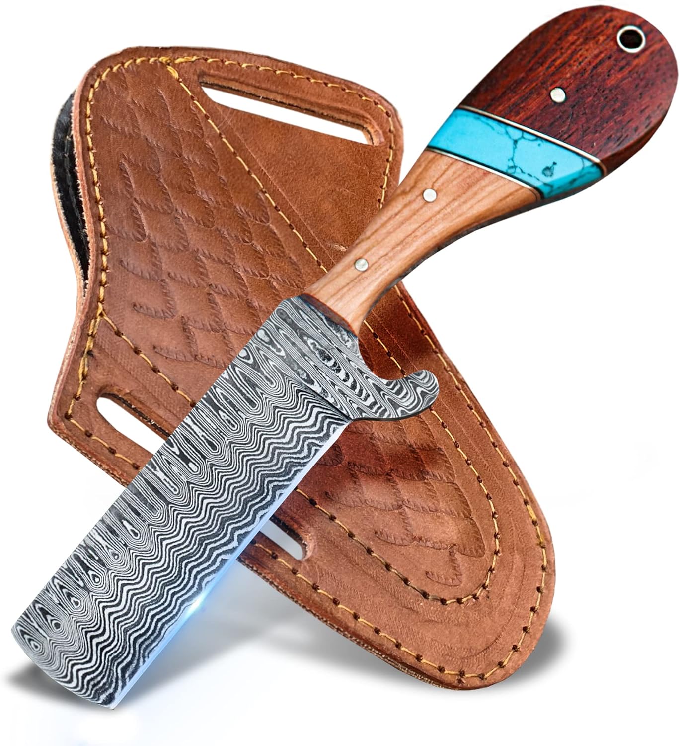 Artisan Bull Cutters with Damascus Steel Blade – Essential for Ranching & Leatherwork - Korvel