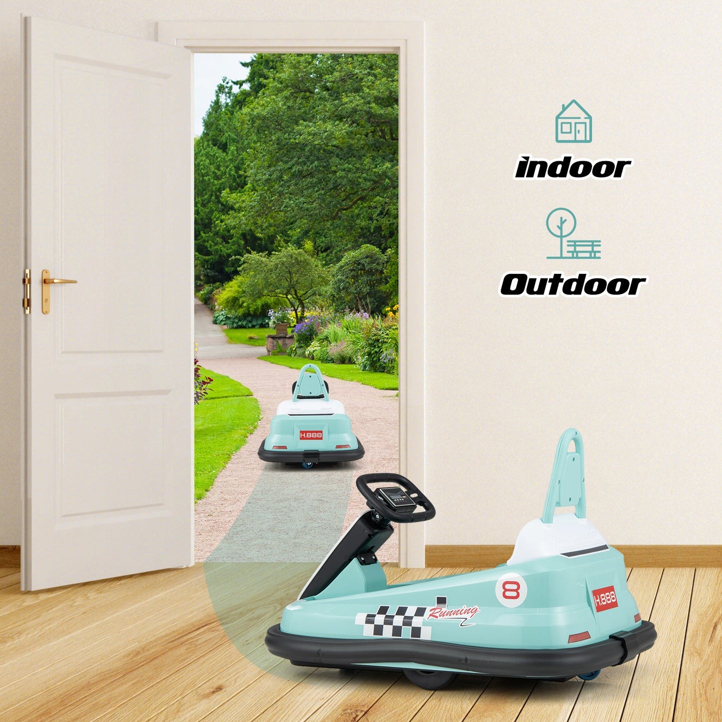 Voiture à bumper pour enfants 6V avec rotation à 360° - Vert