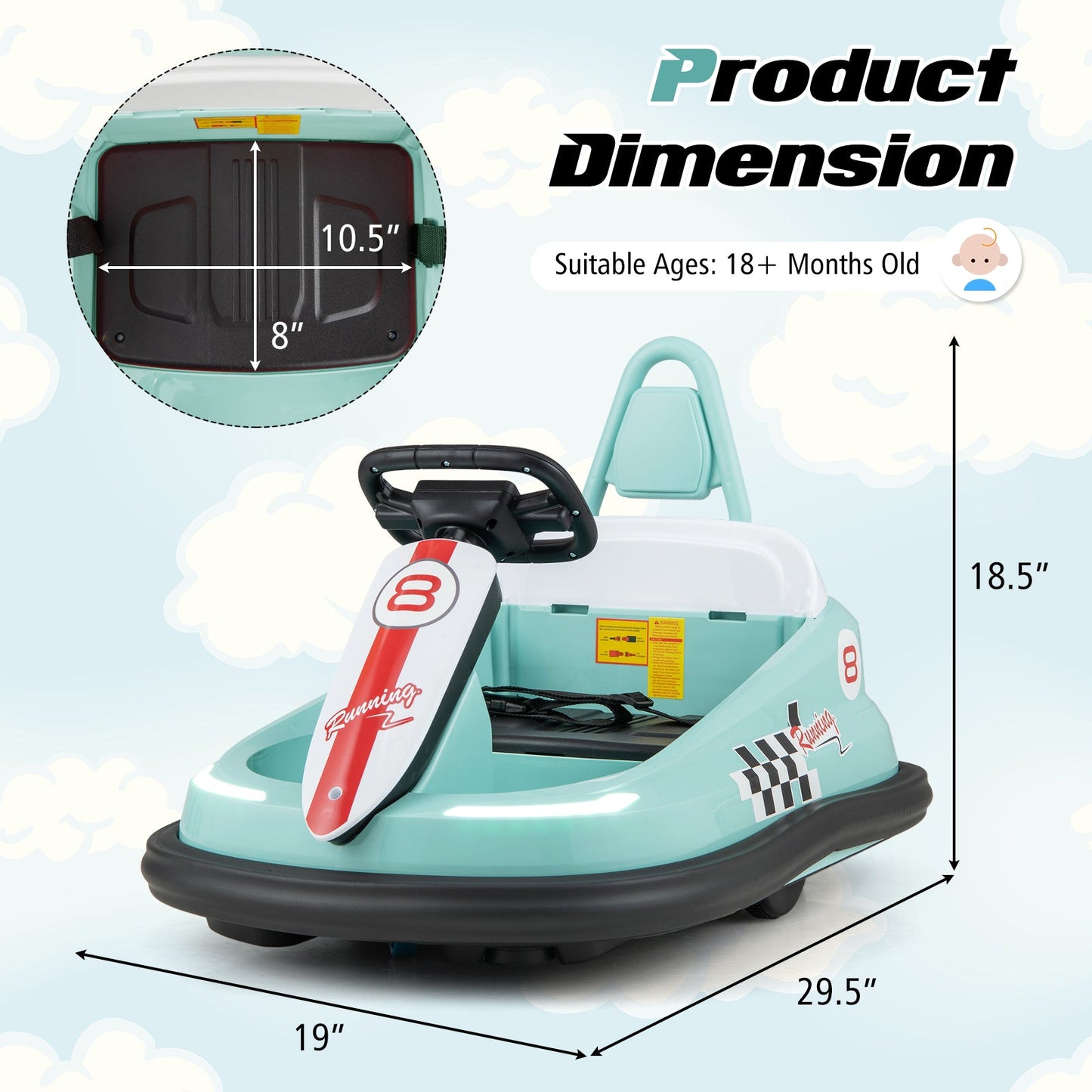 Voiture à bumper pour enfants 6V avec rotation à 360° - Vert
