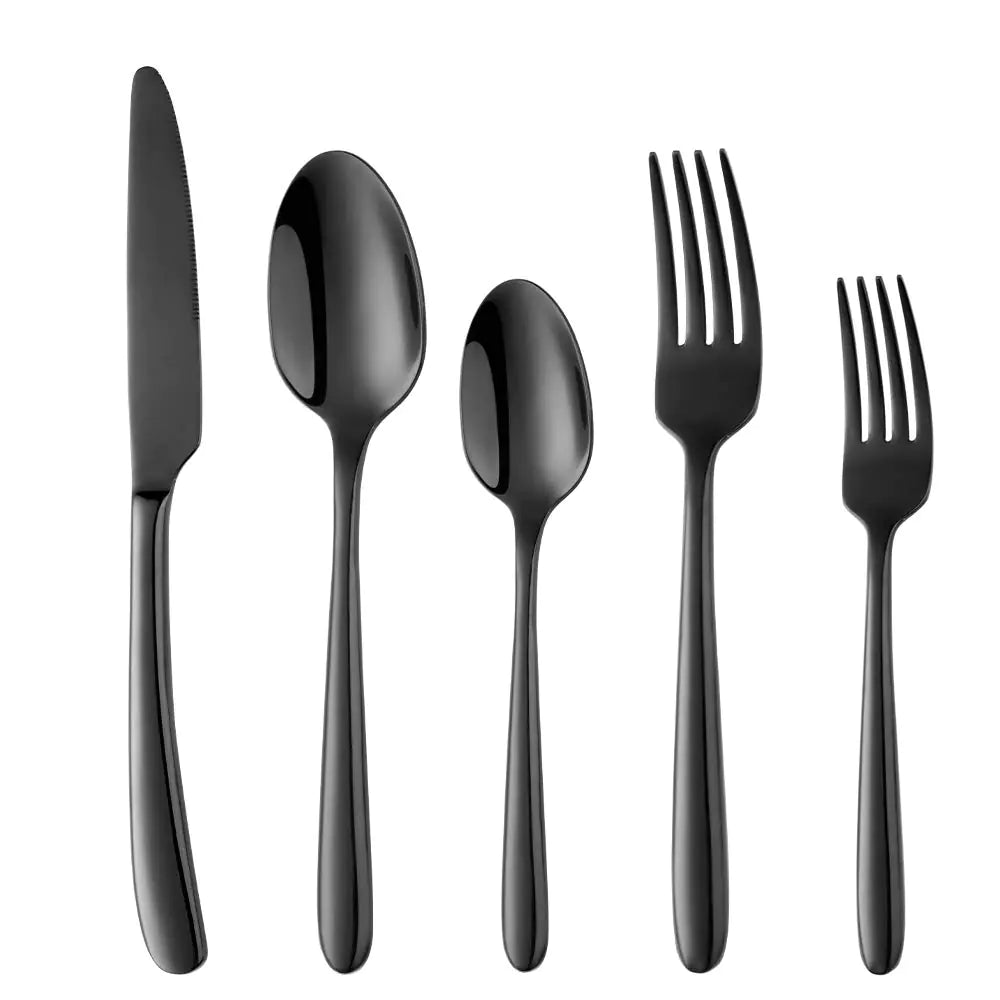 Luxurious Black Stainless Steel Flatware Set - 5 Pieces