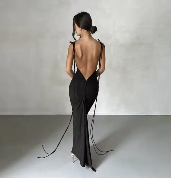 Robe maxi élégante sans dos à bretelles spaghetti