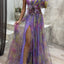 Mesh Tie-Dye Printed Off-Shoulder Slit Dress