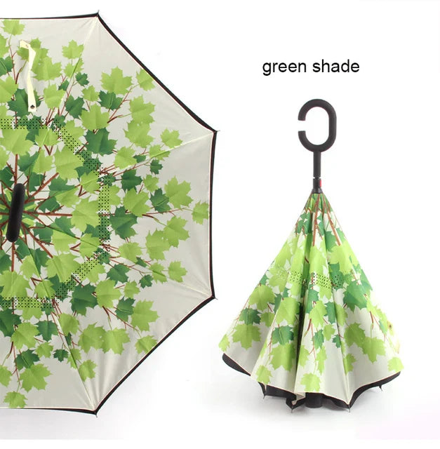 C Handle Windproof Reverse Folding Umbrella Man Women Sun Rain Car Inverted Umbrellas - Korvel