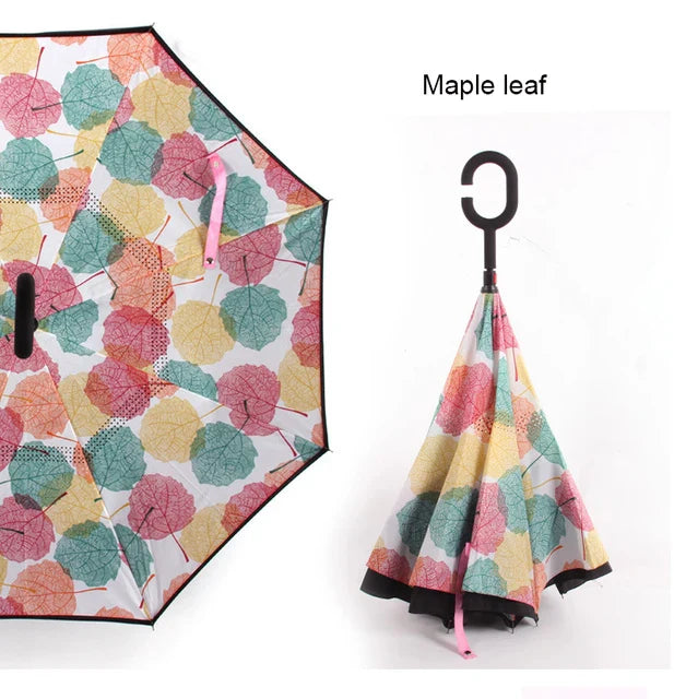 C Handle Windproof Reverse Folding Umbrella Man Women Sun Rain Car Inverted Umbrellas - Korvel