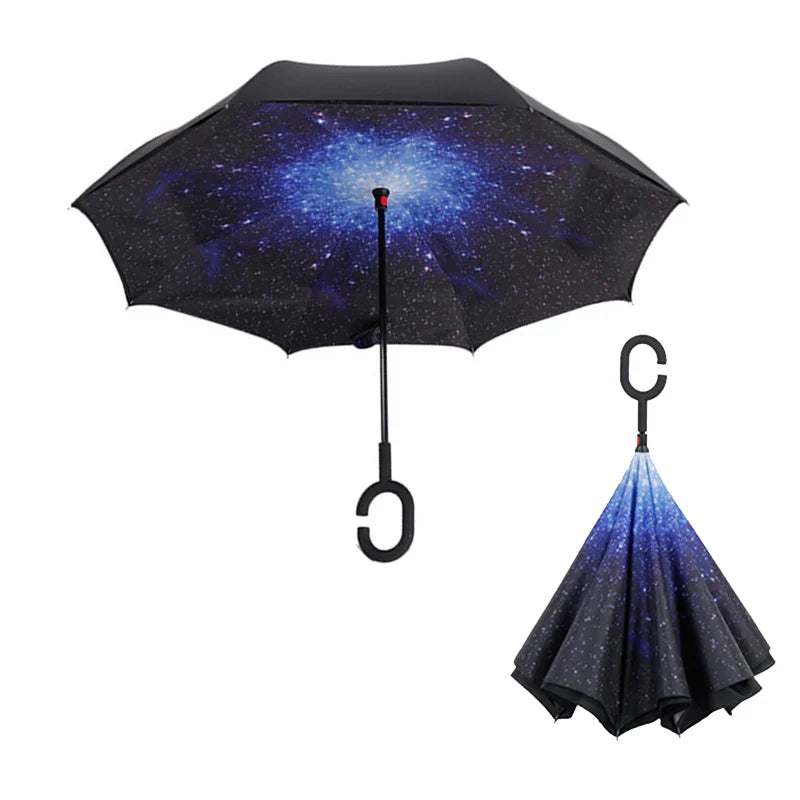 C Handle Windproof Reverse Folding Umbrella Man Women Sun Rain Car Inverted Umbrellas - Korvel