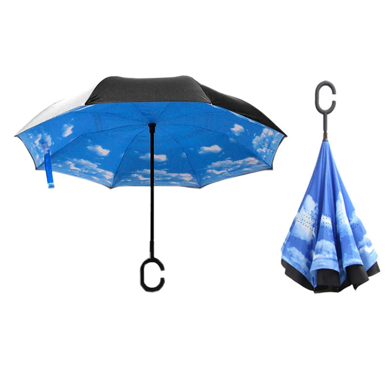C Handle Windproof Reverse Folding Umbrella Man Women Sun Rain Car Inverted Umbrellas - Korvel