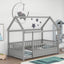 Twin Size Floor Wooden Bed with House Roof Frame Fence Guardrails Grey - Korvel