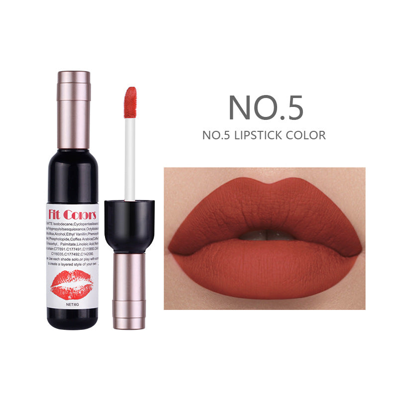 Fit Colors Red Wine Bottle Non-Stick Cup Matte Lip Gloss Matte Velvet Is Not Easy To Fade Lip Gloss Liquid Lipstick - Korvel