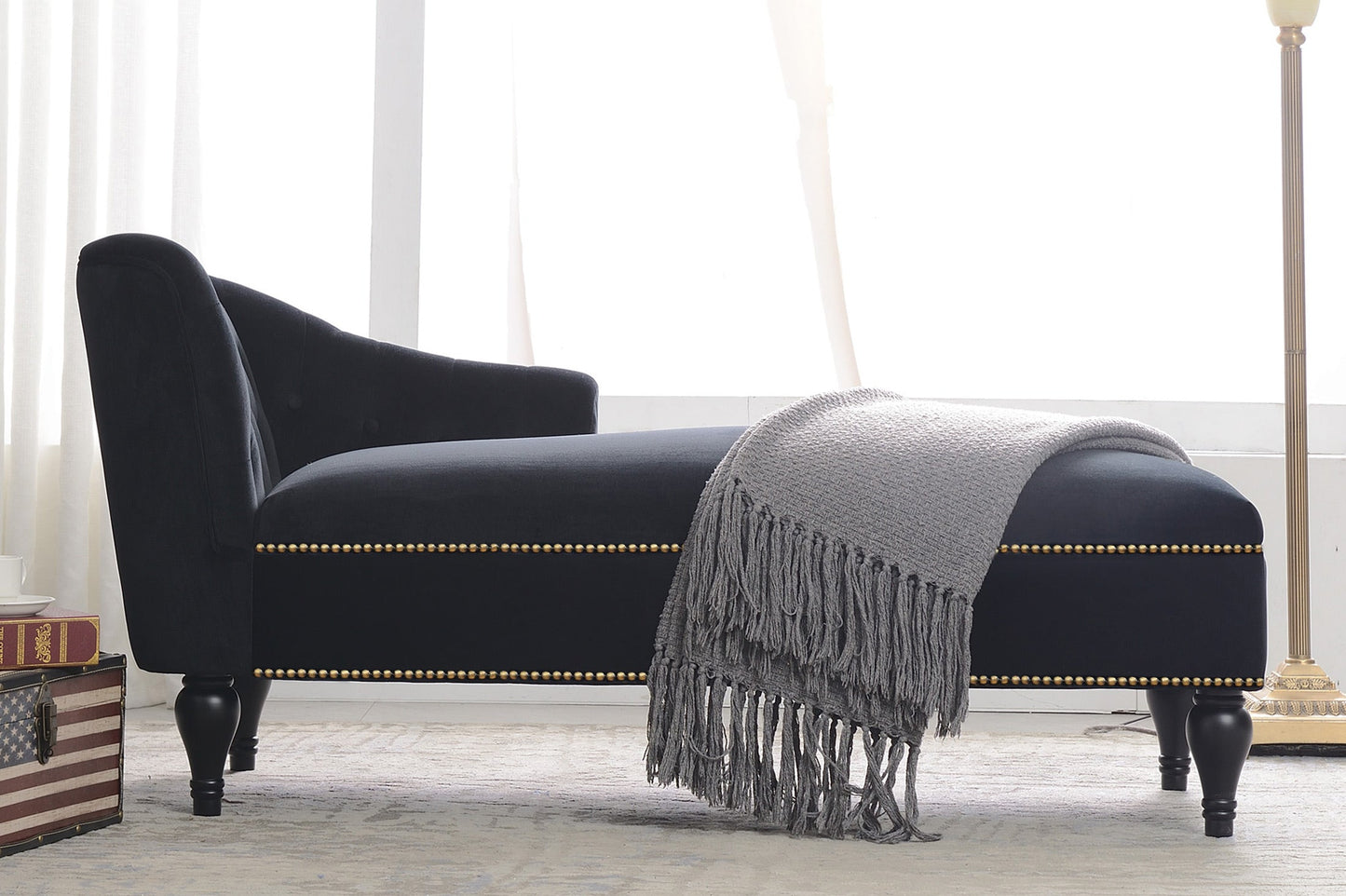 58-Inch Velvet Lounge Chair with Nailhead Trim