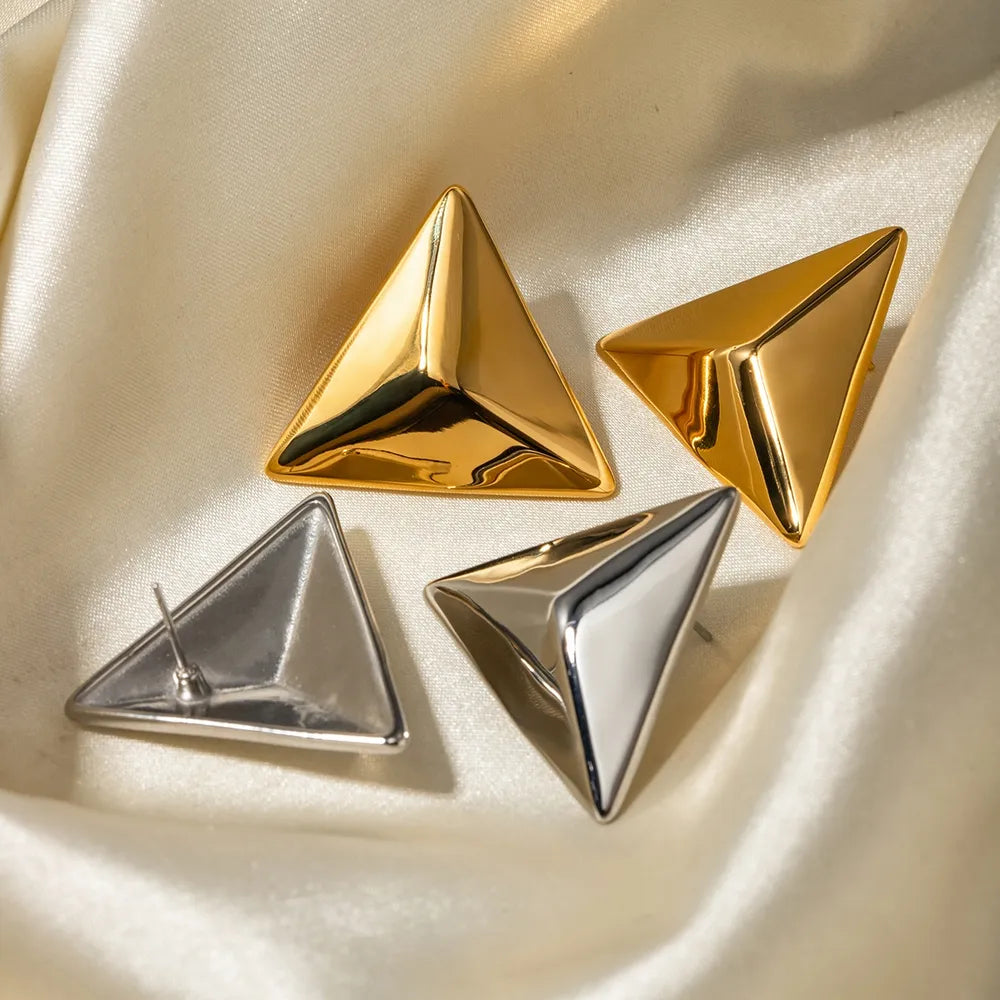 Pendientes Triangulares 3D de Acero Inoxidable Premium
