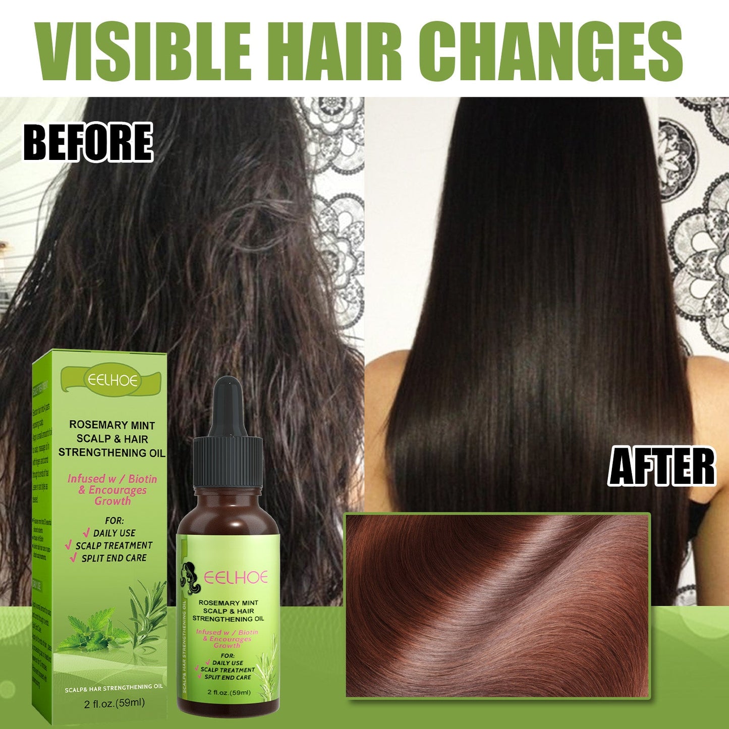 Mint Hair Nutrient Solution, Hair Growth Scalp Care Split Ends Care Strengthen Hair Essential Oil - Korvel