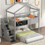 Twin over Full House Bunk Bed with Storage Staircase and Blackboard Gray - Korvel