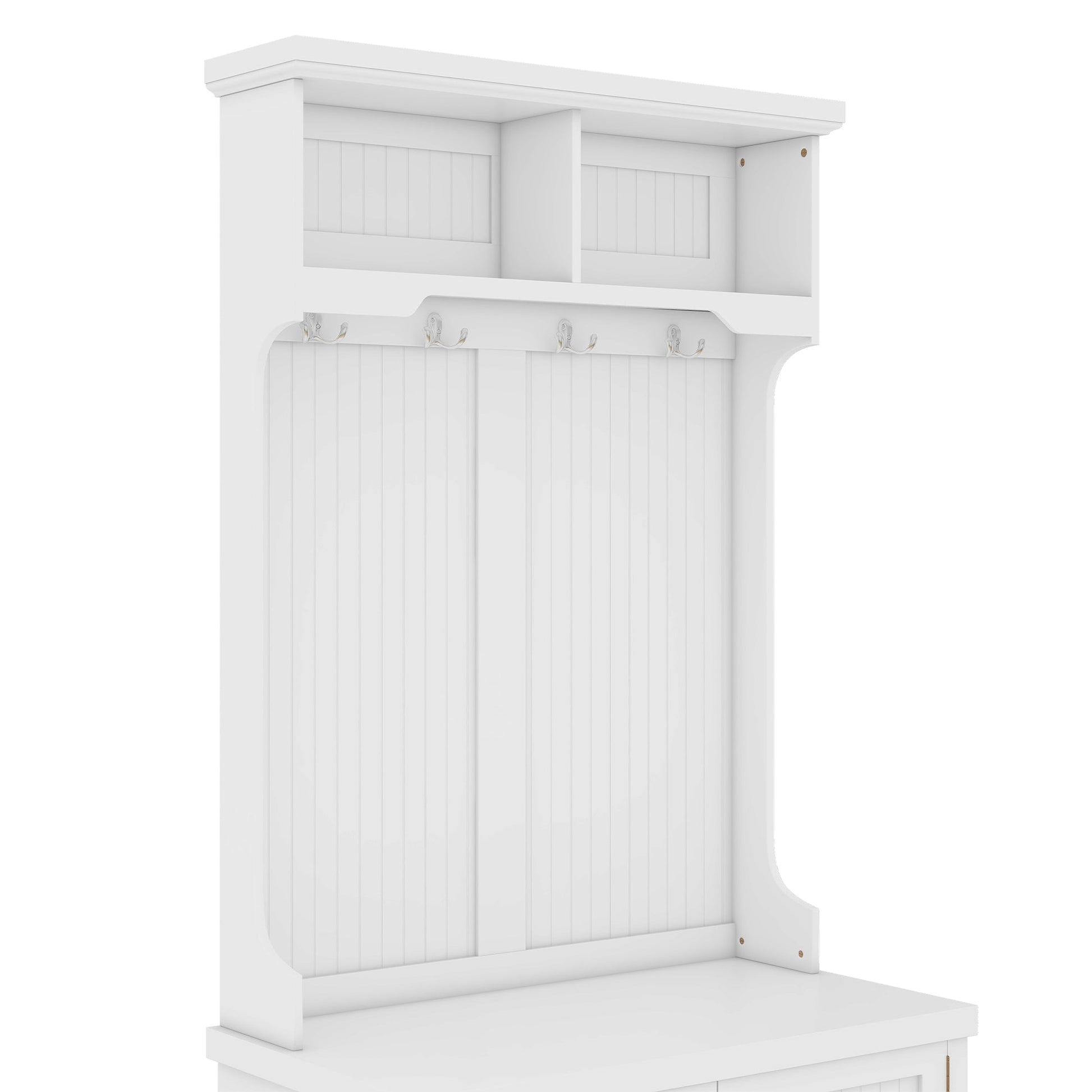 Hall Tree with Storage Shoe Bench for Entryway and Hallway, 4-in-1 Design Coat Racks with 4 Hooks for Living Room, White - Korvel