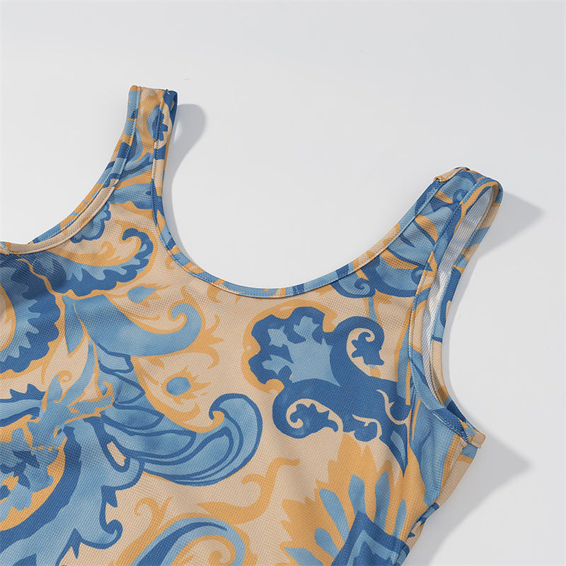 Robe élégante sans manches à franges imprimée