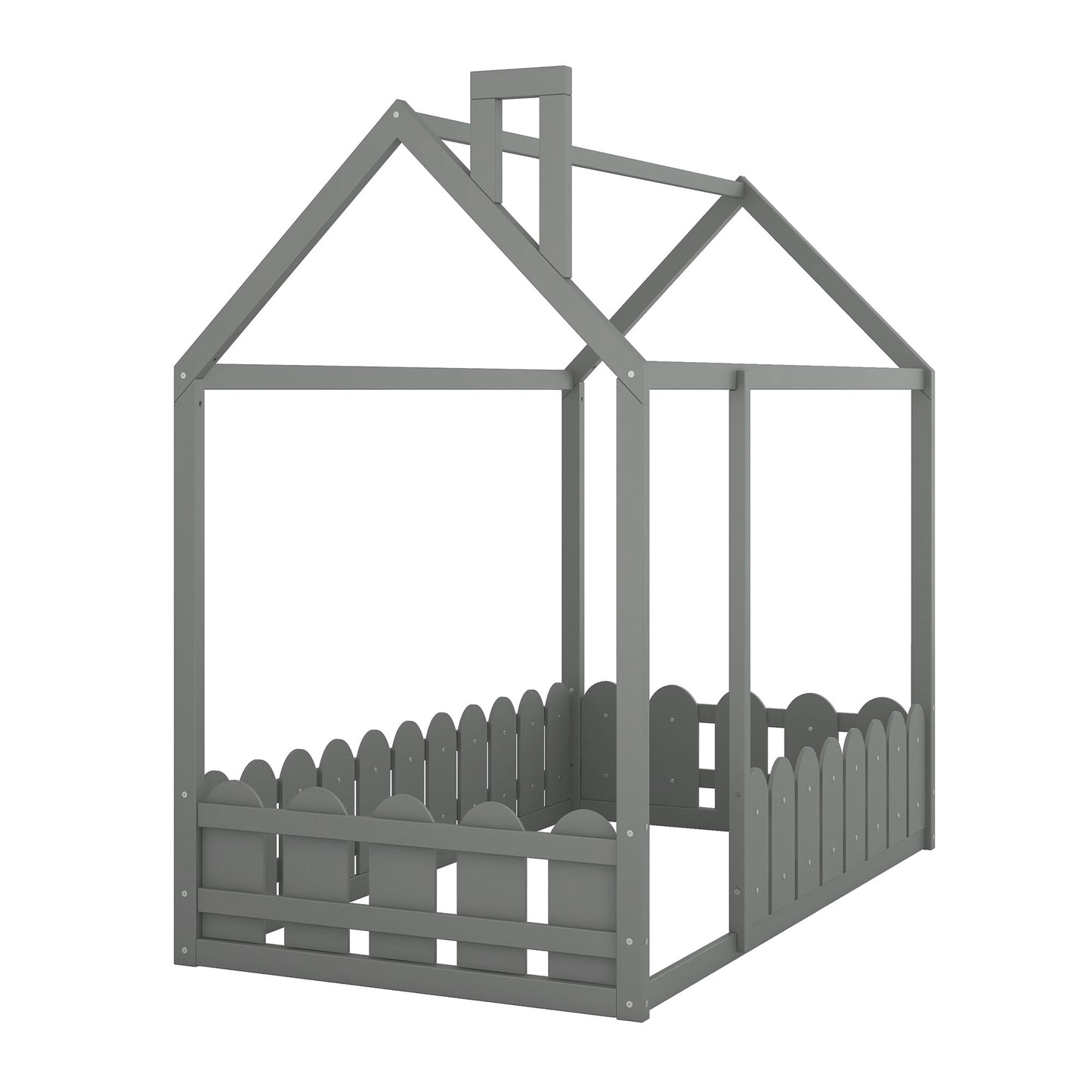 Cadre de lit en bois de taille twin avec clôture pour enfants - Gris