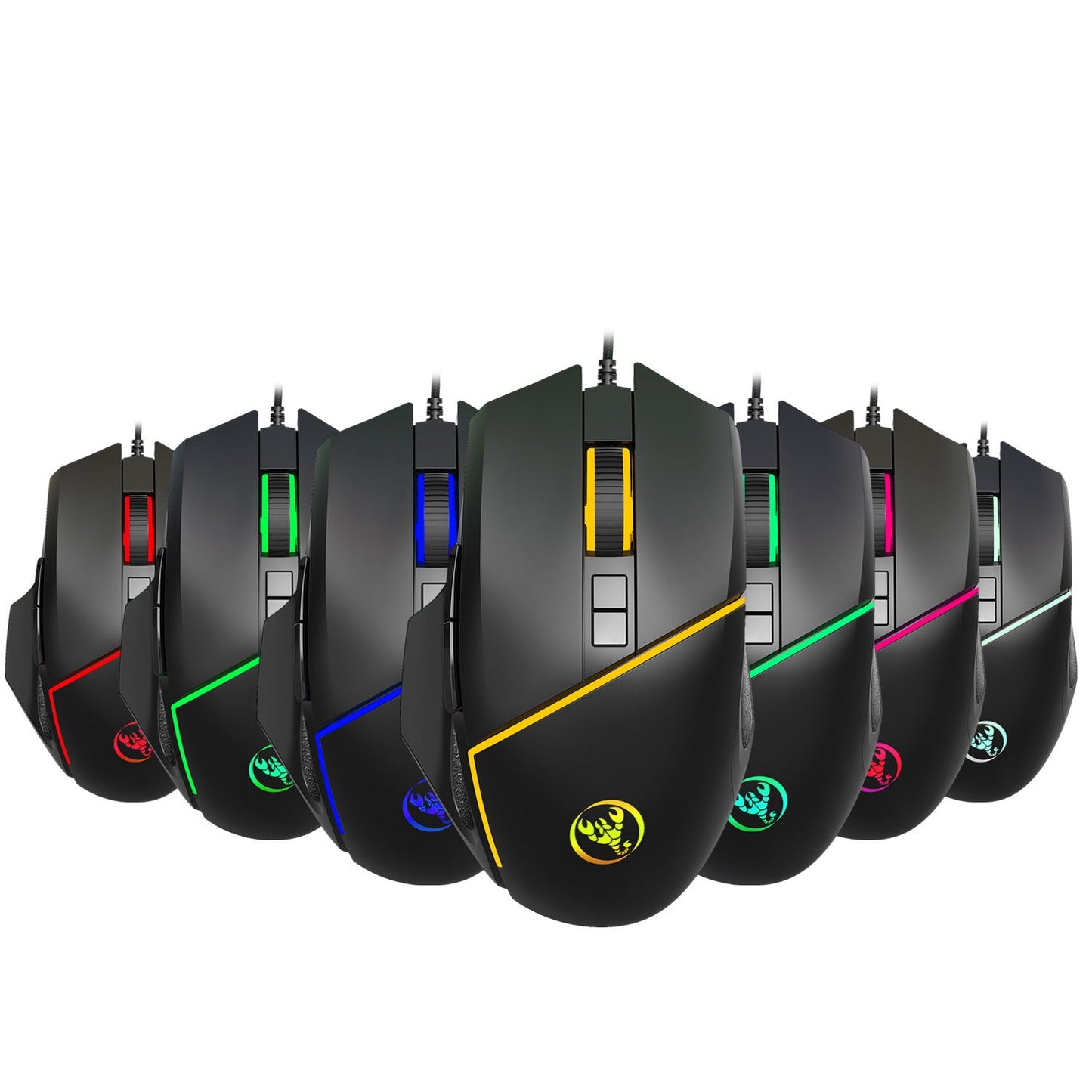 A876 wired mouse with colorful synchronized lighting, 6400dpi adjustable lighting, can turn off gaming mouse - Korvel