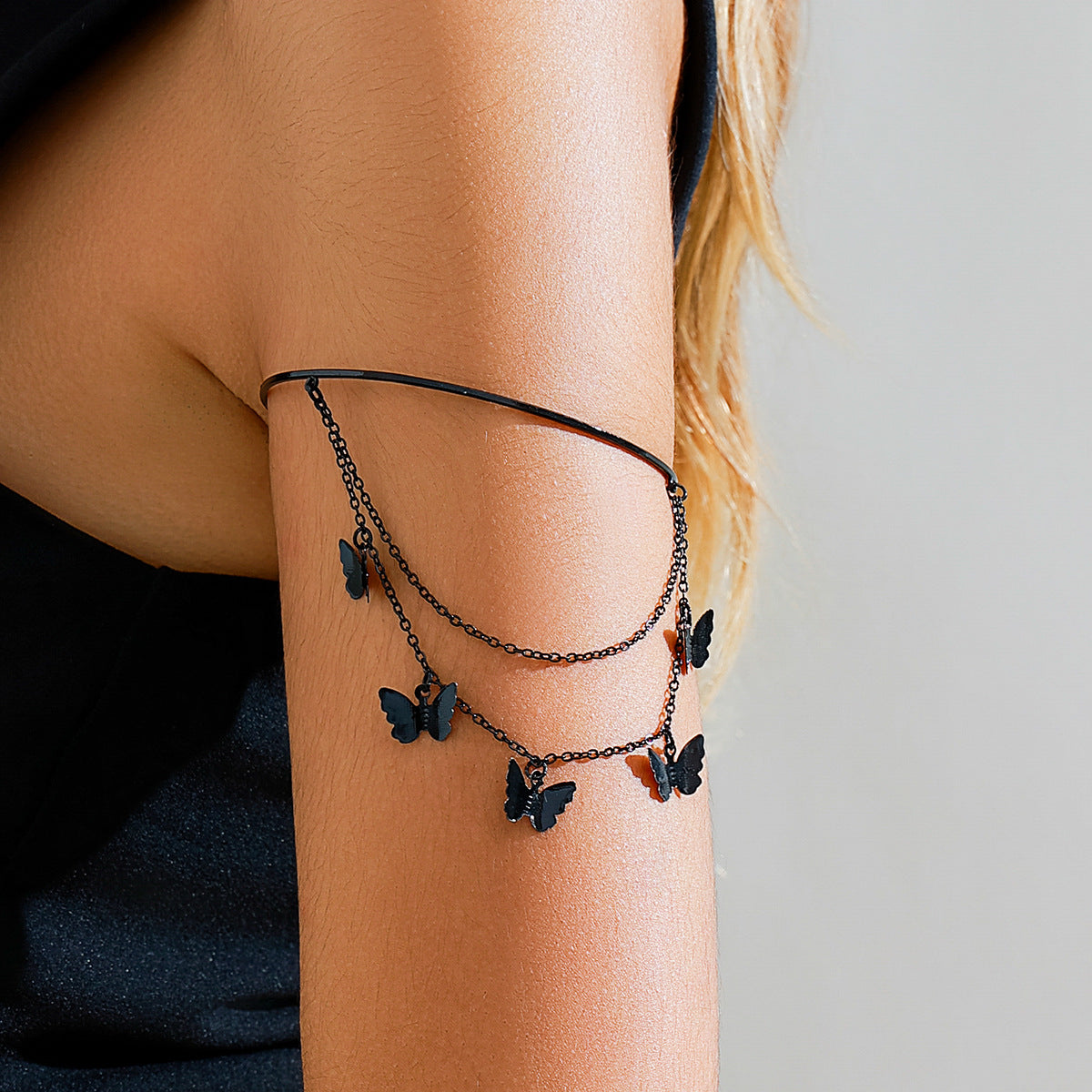 Sweet and Cool Gothic Cross Crystal Chain Multi layer Open Arm Bracelet Hand Ornament Leg Chain - Korvel