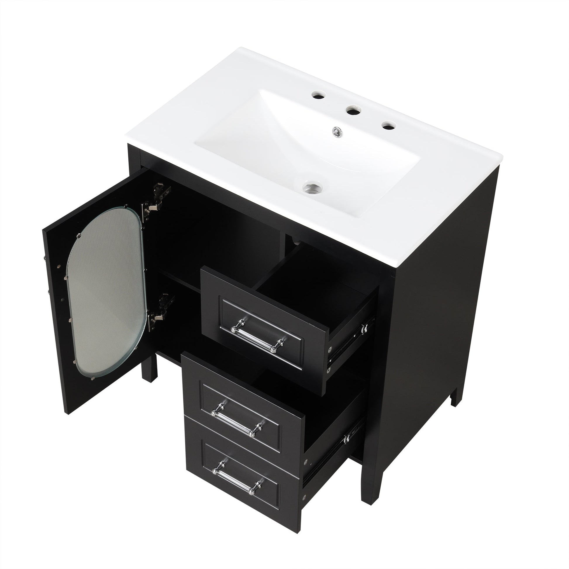 30" Bathroom Vanity with Sink, Bathroom Vanity Cabinet with Two Drawers and Door, Adjustable Shelf, Solid Wood and MDF, Black - Korvel