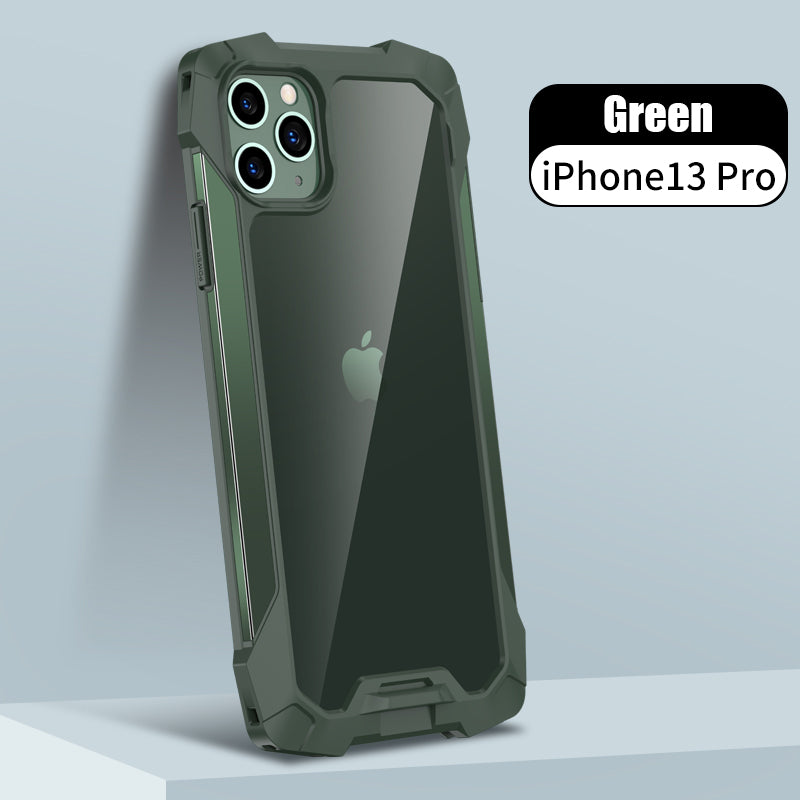New Transparent Back Panel Protective Case Is Suitable For iPhone 13 Pro Promax Mini Metal Airbag Anti-Drop Mobile Phone Case - Korvel