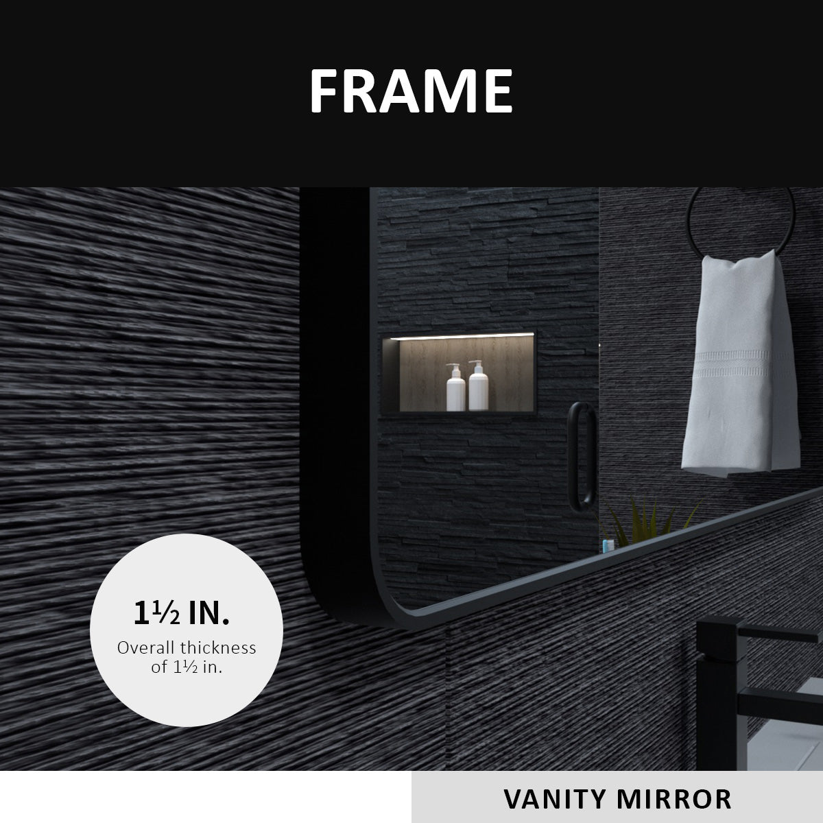 Matte Black Aluminum Frame Bathroom Wall Mirror 24x36