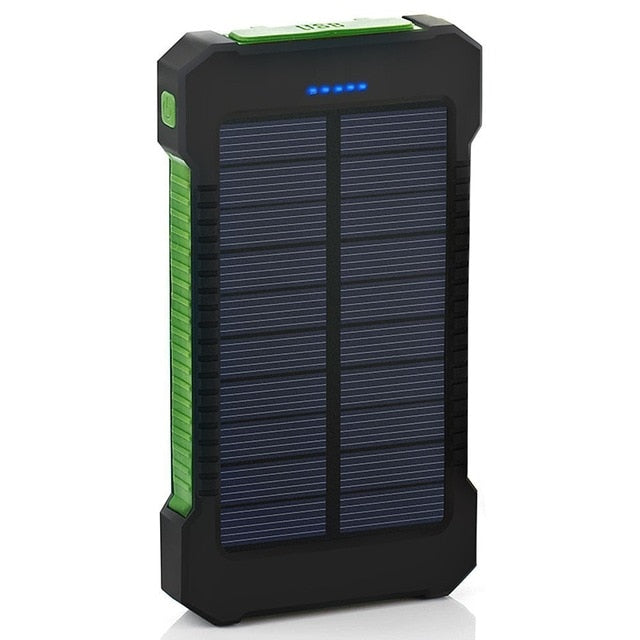 For Smartphone with LED Light Solar Power Bank Waterproof 20000mAh Charger 2 USB Ports External Charger Powerbank - Korvel