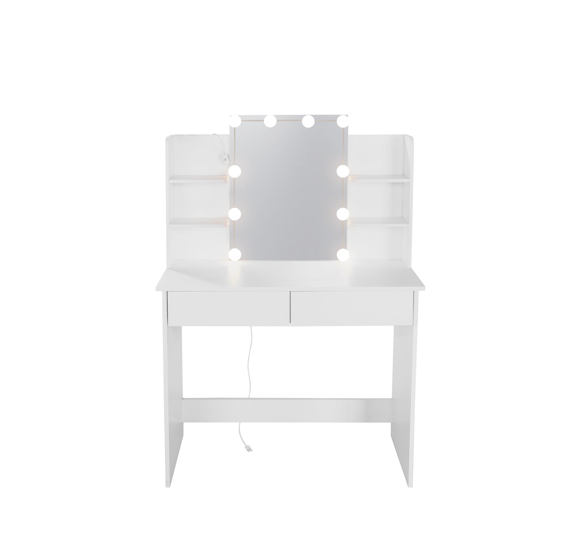 Makeup Vanity Desk With LED Lighted Mirror ,Dressing Table Set With 2 Large Drawers 10 LED Light ,White Color - Korvel