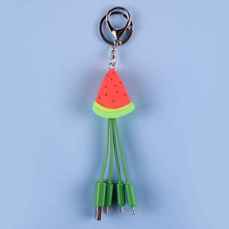 Summer cartoon charging cable refreshing fruit watermelon smiling face keychain data cable creative mobile fast charging cable - Korvel