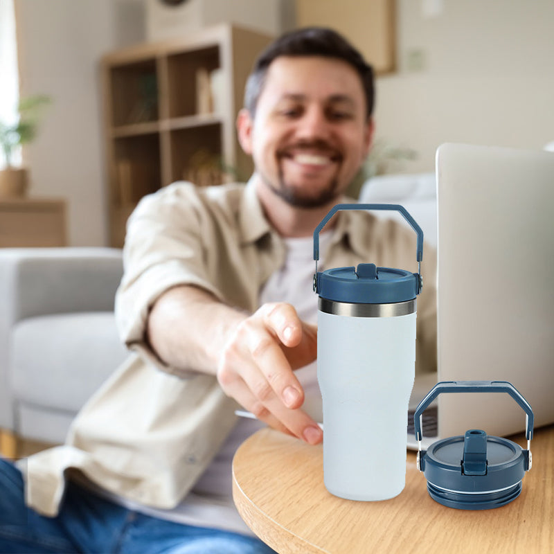 Reusable 30oz Straw Lid - BPA-free, flip cover, dishwasher safe, leak/spill-proof. Stanley tumbler accessory. - Korvel