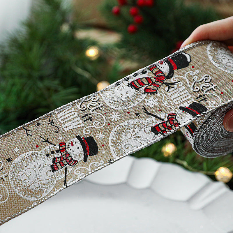 Christmas ribbon imitation linen ribbon decoration bow accessories snowflake Christmas ribbon in stock - Korvel