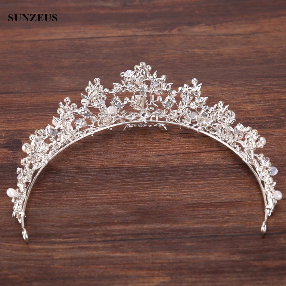 Silver Crystal Bridal Tiara With Pearls Headband Wedding Crown For Brides Marriage Accessories - Korvel