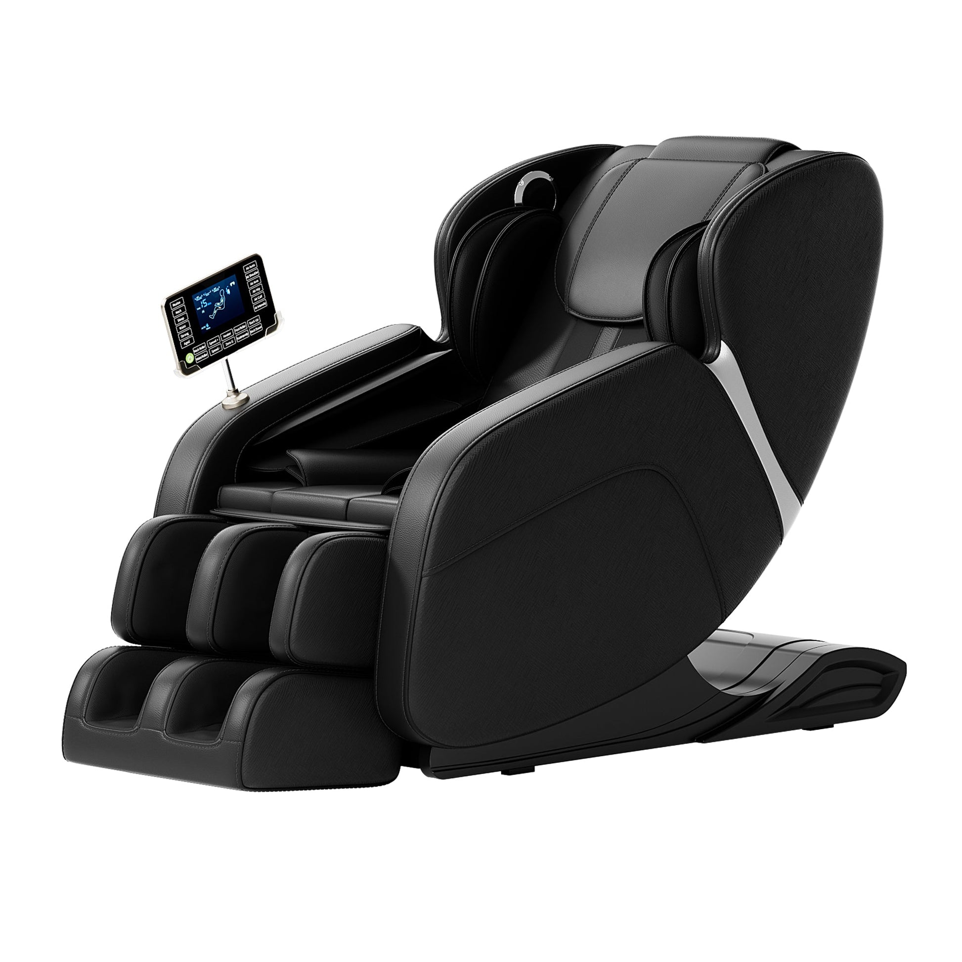 Full body deep tissue massage chair, foot massage, 8 fixed massage rollers, touch screen suitable for 5.1-5.75 feet high (black) - Korvel