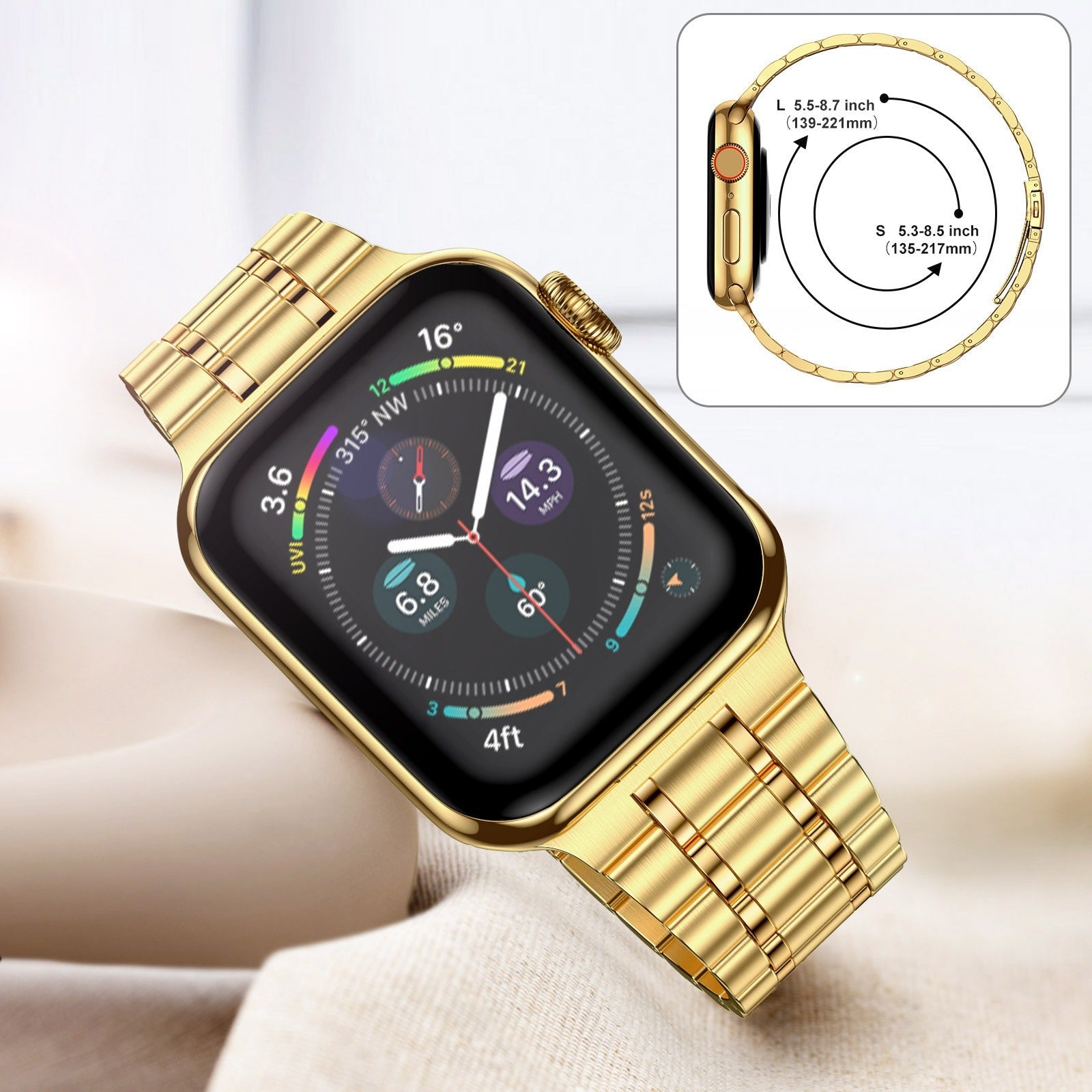 Suitable For Apple Watch S 3 4 5 iwatch S 7 8 9 Stainless Steel Metal Fine Steel Watch Chain With Five Beads - Korvel