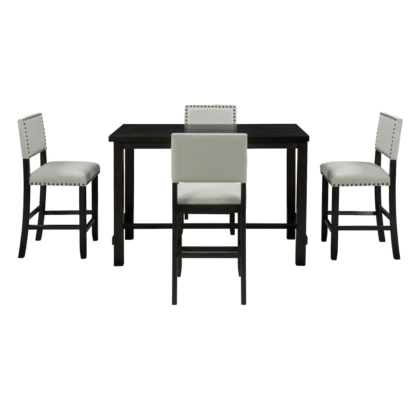 Conjunto de Comedor de Altura de Mostrador TREXM de 5 Piezas en Espresso y Beige