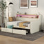 Twin Size Daybed with Storage Drawers, Upholstered Daybed with Charging Station and LED Lights, Beige - Korvel