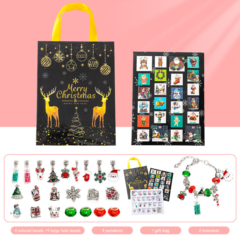 DIY creative children's bracelet jewelry 24-grid calendar Christmas holiday surprise blind box silver set - Korvel