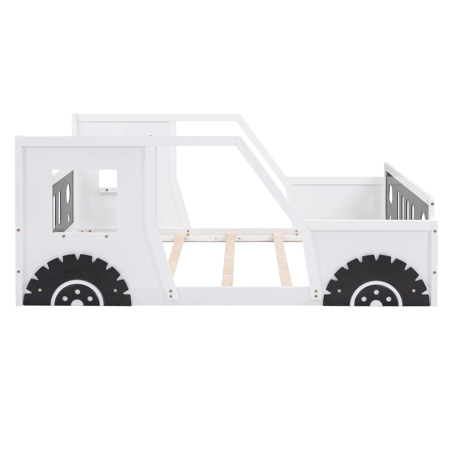 Full Size Classic Car-Shaped Platform Bed with Wheels White - Korvel