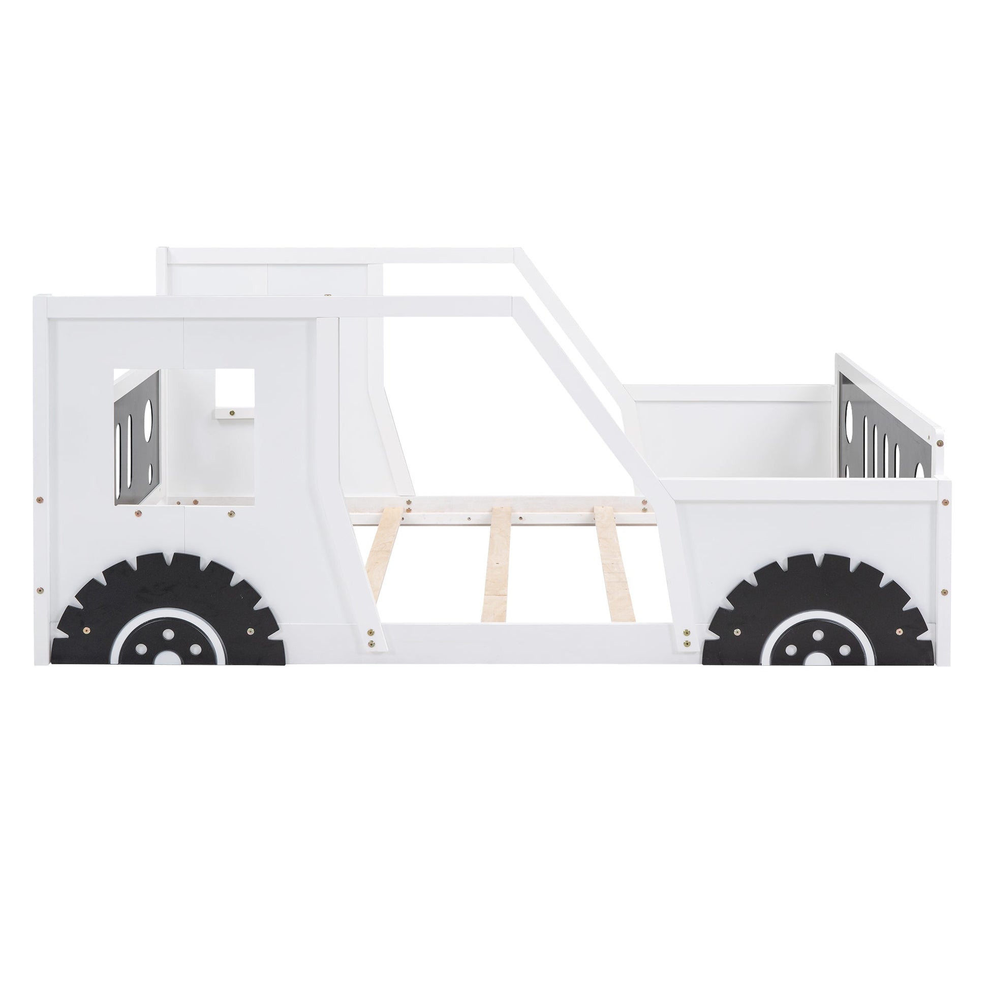 Full Size Classic Car-Shaped Platform Bed with Wheels White - Korvel