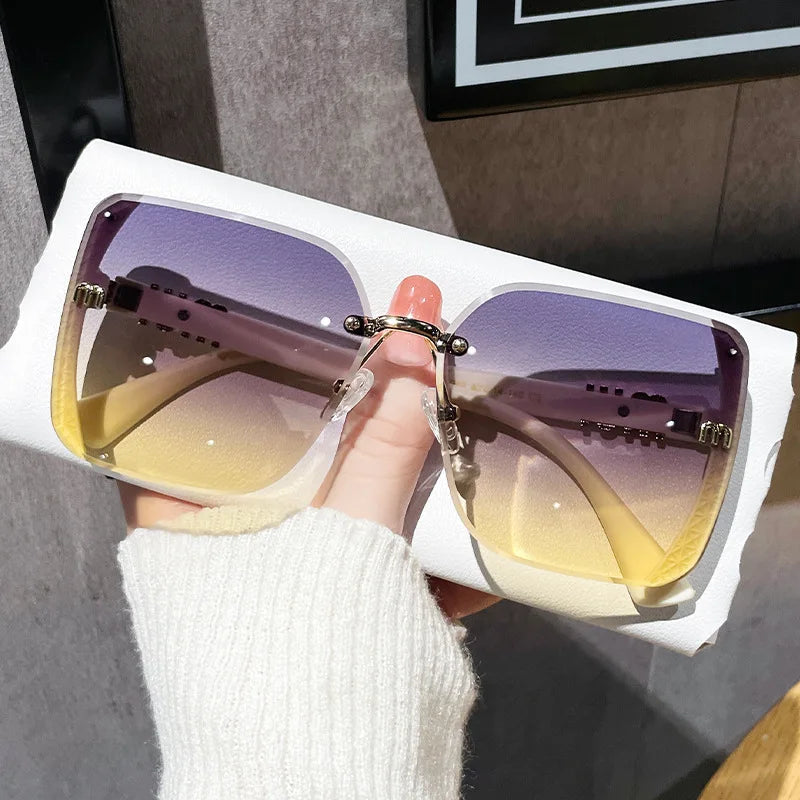 new fashion trimmed sunglasses half frame high quality trend simple sunglasses for women with fine glitter - Korvel
