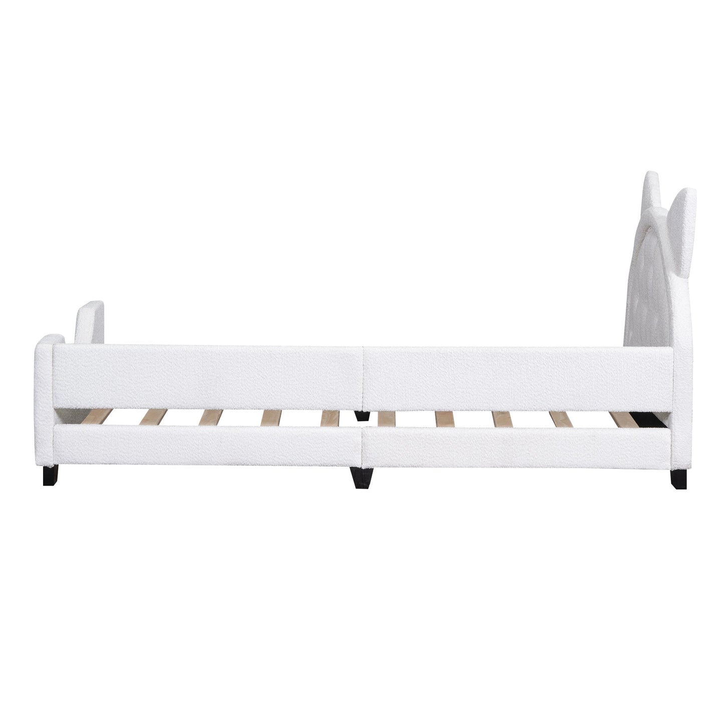 Lit de jour rembourré en polaire Teddy taille twin avec tête de lit en forme d'oreilles