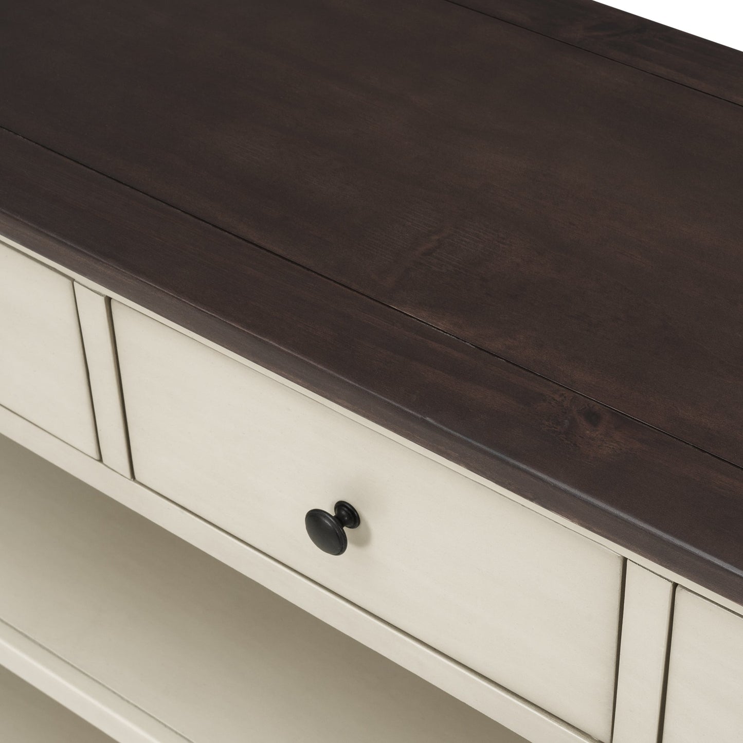 Table Console Rétro avec Étagères Ouvertes - Espresso et Beige