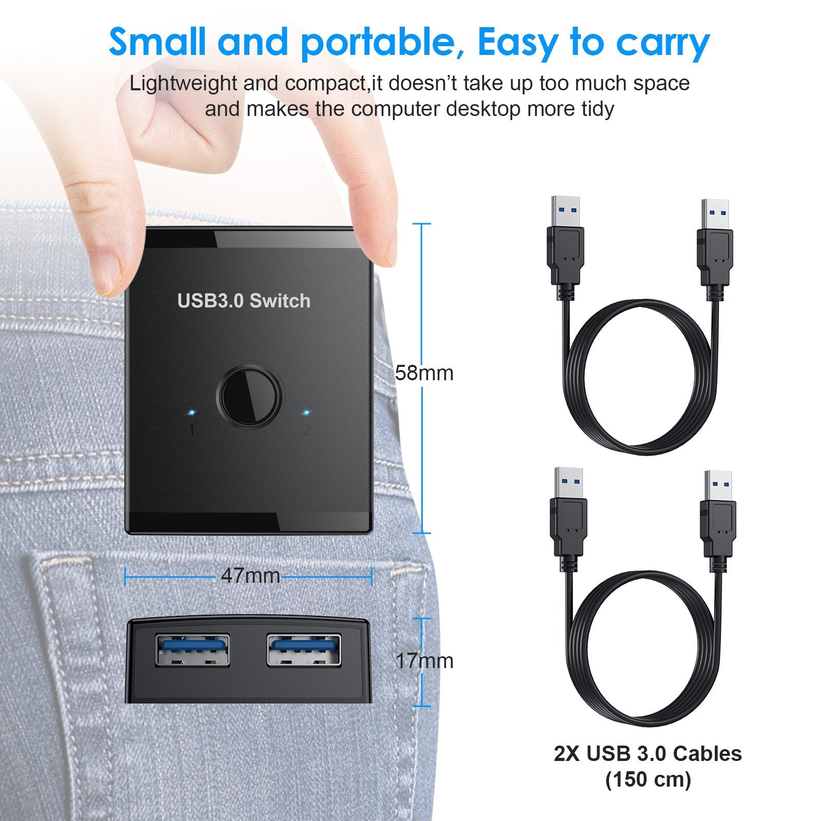 USB 3.0 Bidirectional Switcher Private Mode 2-in-1/1-in-2-in-1/2-in-1 Printer Sharer Distributor - Korvel