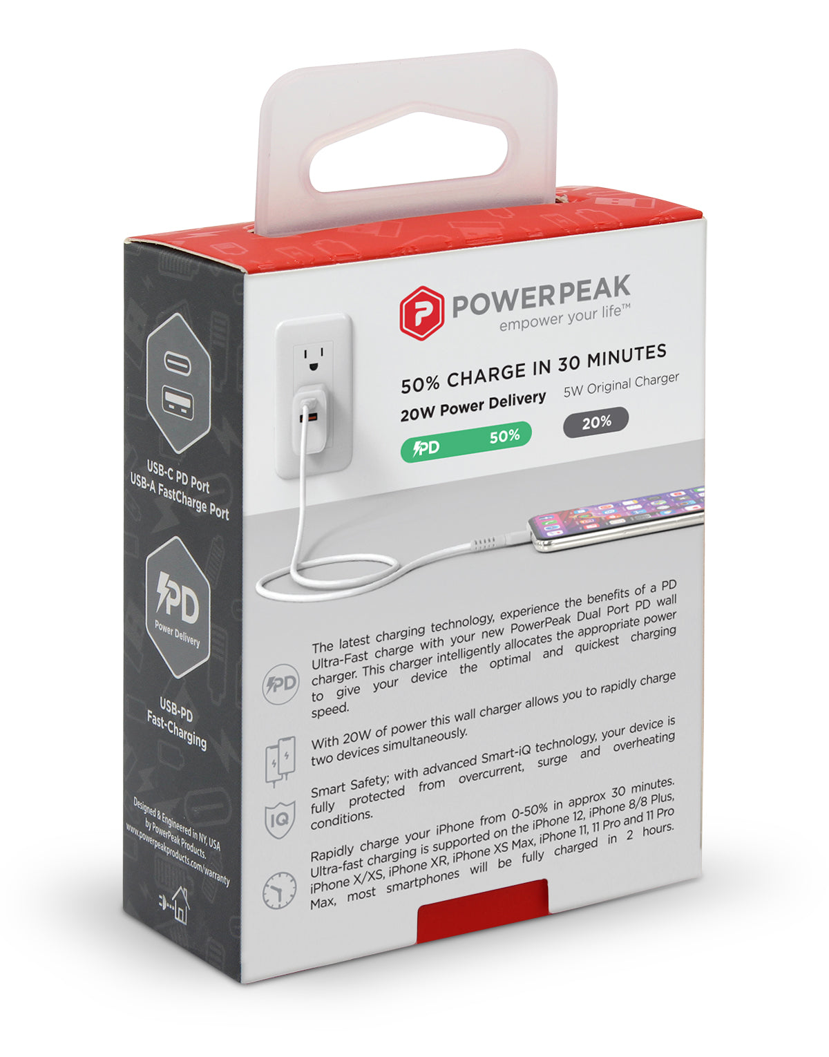 PowerPeak PD Wall Dual Port Charger 20W - White - Korvel