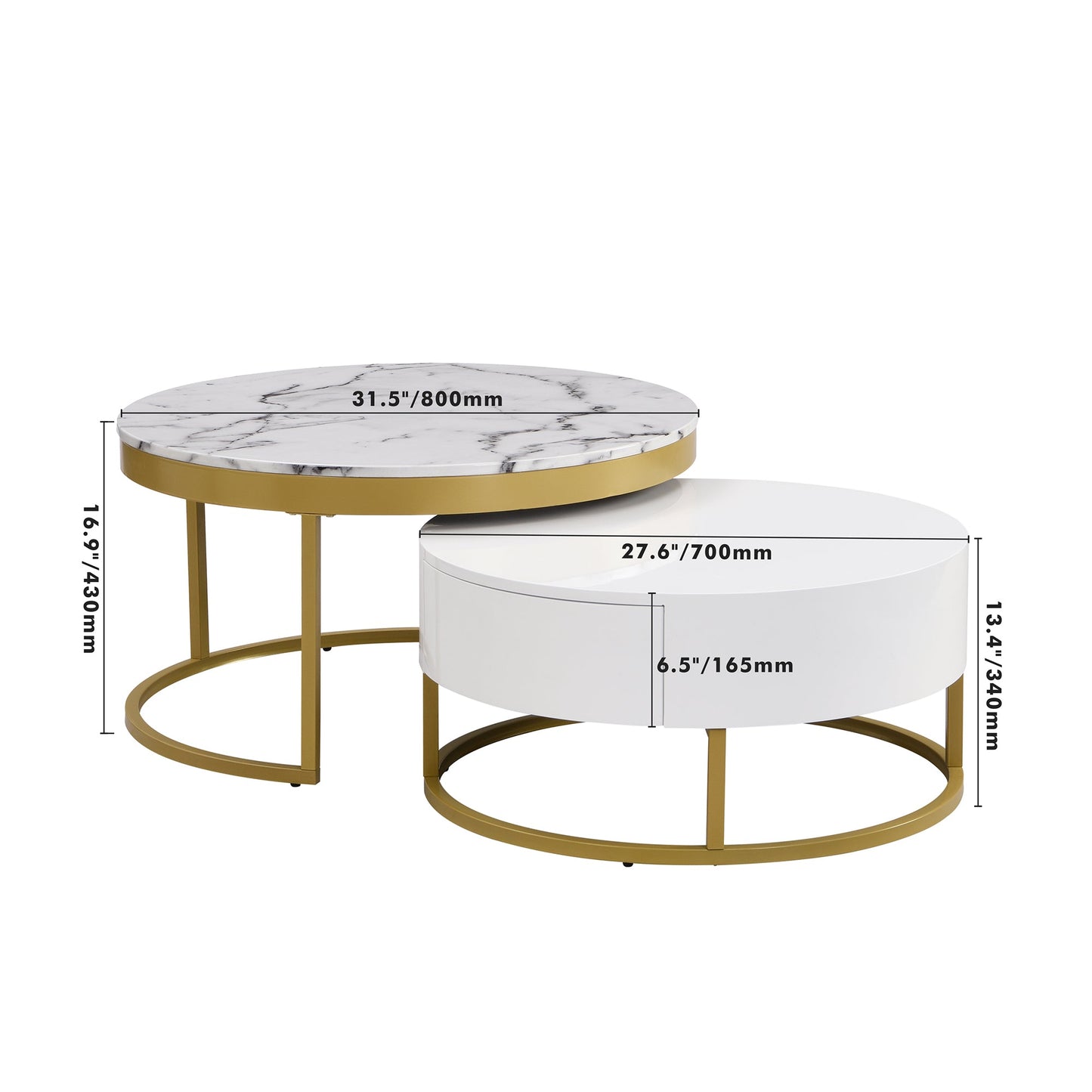 Mesa de café moderna redonda apilable con cajones en blanco